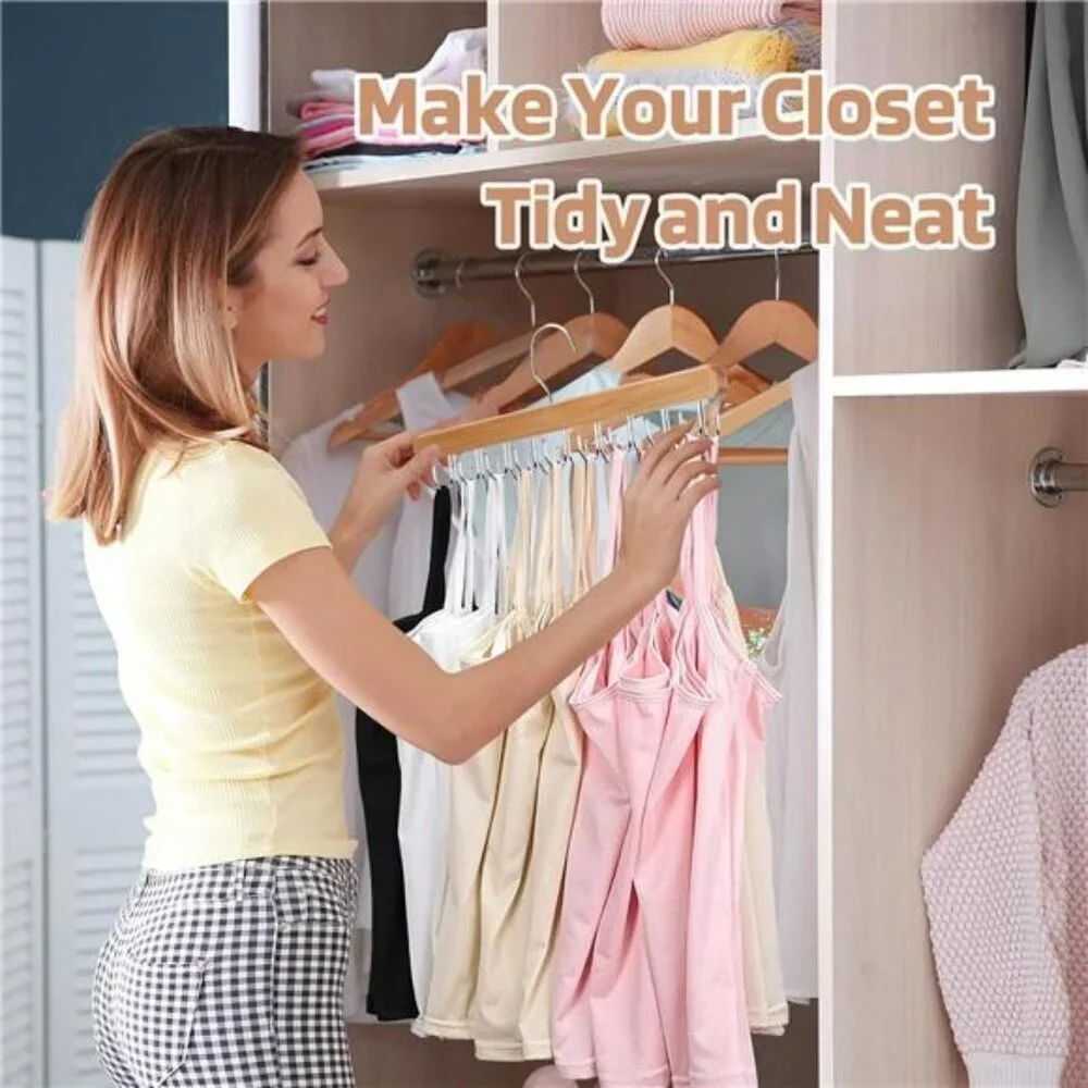 Wooden Bra Hanger Closet Organizer Tank Top Holder with 40 Hooks Space Saving